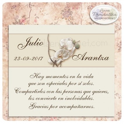 Tarjeta de agradecimiento Boda Orquideas Palace - Mibodaeninternet